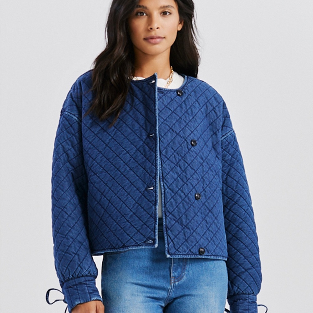 Something Navy Blue Quilted Jean Jacket